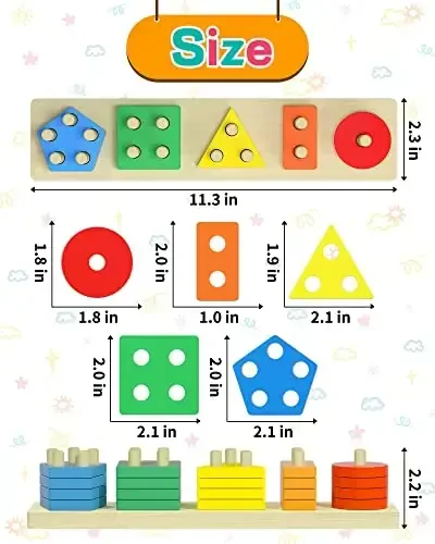 Zartores Montessori Toys for 1 2 3 Year Old Boys Girls Toddlers, Wooden Sensory Toys for Ages 2-4 0-2, 1 2 Year Old Boy Girl Birthday Gifts, Educational Toddler Learning Puzzles Toys - 5