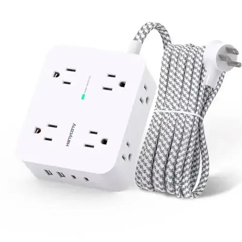 Zaryadlash qurilmasi himoya qiluvchi simi - 8 ta rozetka bilan 4 ta USB (2 ta USB C) zaryadlovchi portlar, ko'p rozetkali ulagich, 5 futlik bog'langan uzatma simi, tekis vilkali devorga o'rnatish stoli USB zaryadlash stantsiyasi uy ofisi uchun ETL - 6