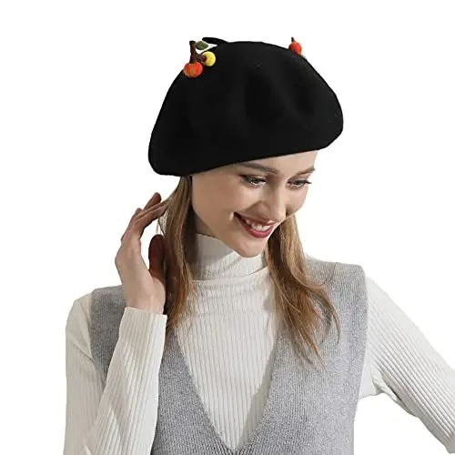 Zasy Casual Wool Beret Hat Classic French Artist Beanies Handmade Cap for Women - 1