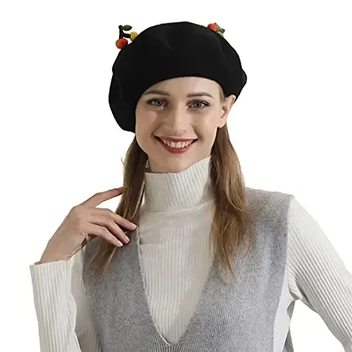 Zasy Casual Wool Beret Hat Classic French Artist Beanies Handmade Cap for Women - 3