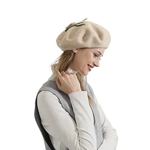 Zasy Wool Beret hat Handmade Wool Felt Cartoons Beanies French Women Girls Cap - 2