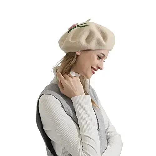 Zasy Wool Beret hat Handmade Wool Felt Cartoons Beanies French Women Girls Cap - 2