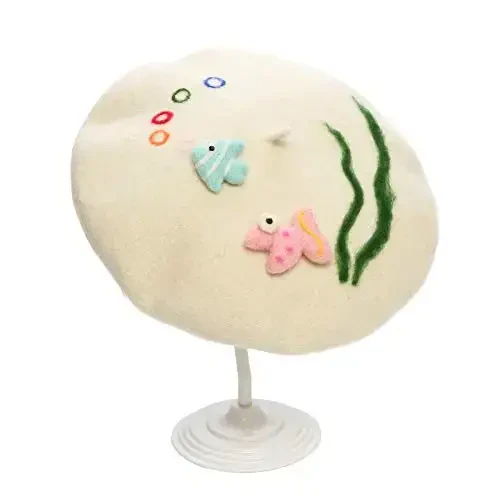 Zasy Wool Beret hat Handmade Wool Felt Cartoons Beanies French Women Girls Cap - 3