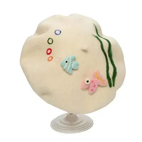 Zasy Wool Beret hat Handmade Wool Felt Cartoons Beanies French Women Girls Cap - 6