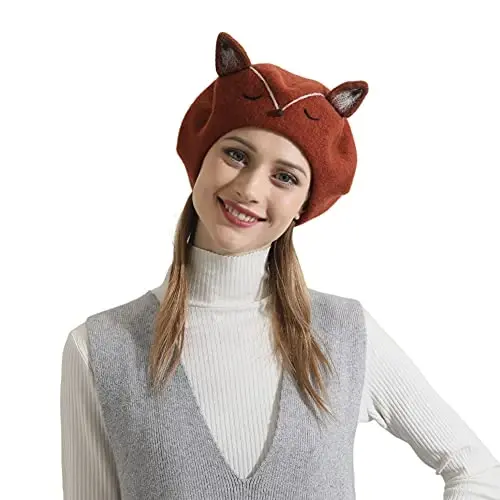 Zasy Wool Beret hat Handmade Wool Felt Cartoons Beanies French Women Girls Cap 