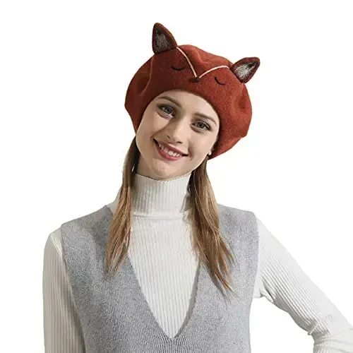 Zasy Wool Beret hat Handmade Wool Felt Cartoons Beanies French Women Girls Cap - 1