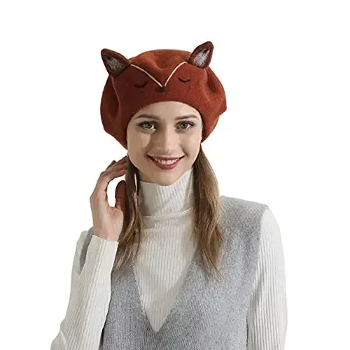 Zasy Wool Beret hat Handmade Wool Felt Cartoons Beanies French Women Girls Cap - 2
