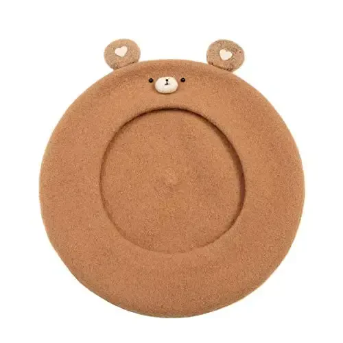 Zasy Wool Beret hat Handmade Wool Felt Cartoons Beanies French Women Girls Cap - 2
