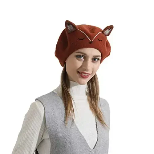 Zasy Wool Beret shapka Qo'lda ishlangan junli kigiz multfilmlar Beanie Fransuz ayollari qizlar shapkasi - 3