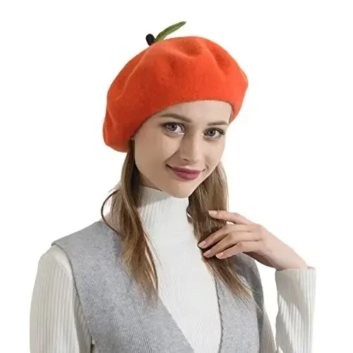 Zasy Wool Beret hat Handmade Wool Felt Cartoons Beanies French Women Girls Cap - 3