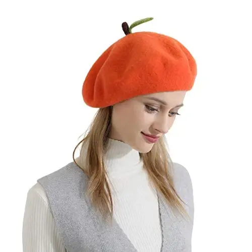 Zasy Wool Beret hat Handmade Wool Felt Cartoons Beanies French Women Girls Cap 