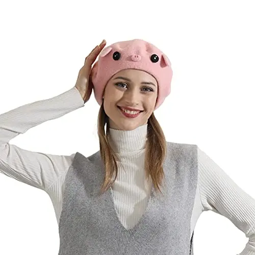 Zasy Wool Beret hat Handmade Wool Felt Cartoons Beanies French Women Girls Cap - 1