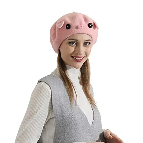 Zasy Wool Beret hat Handmade Wool Felt Cartoons Beanies French Women Girls Cap - 5