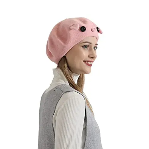 Zasy Wool Beret hat Handmade Wool Felt Cartoons Beanies French Women Girls Cap - 7