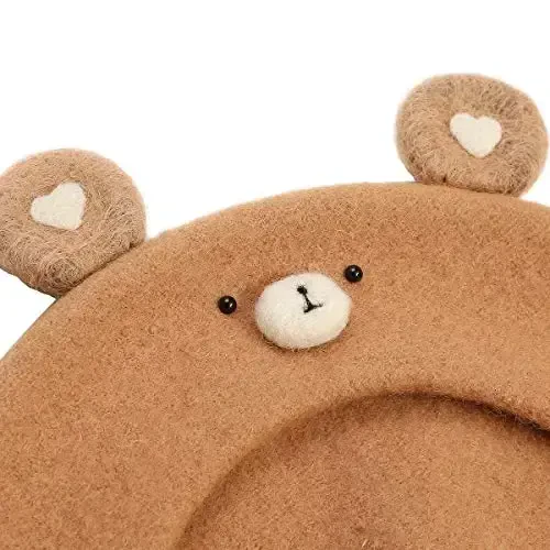 Zasy Wool Beret hat Handmade Wool Felt Cartoons Beanies French Women Girls Cap - 3