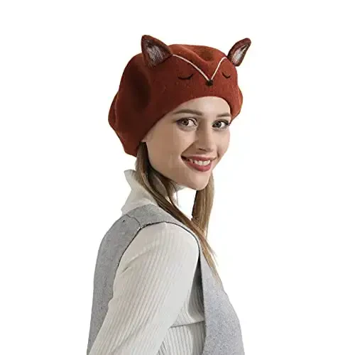 Zasy Wool Beret hat Handmade Wool Felt Cartoons Beanies French Women Girls Cap - 5