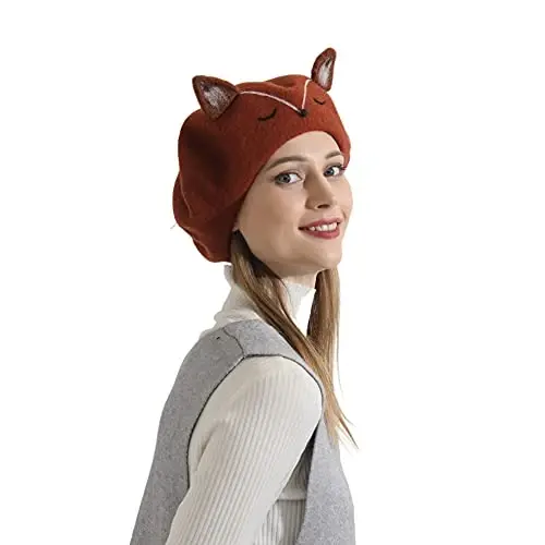 Zasy Wool Beret hat Handmade Wool Felt Cartoons Beanies French Women Girls Cap - 4