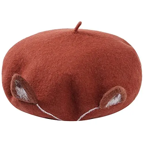 Zasy Wool Beret hat Handmade Wool Felt Cartoons Beanies French Women Girls Cap - 6