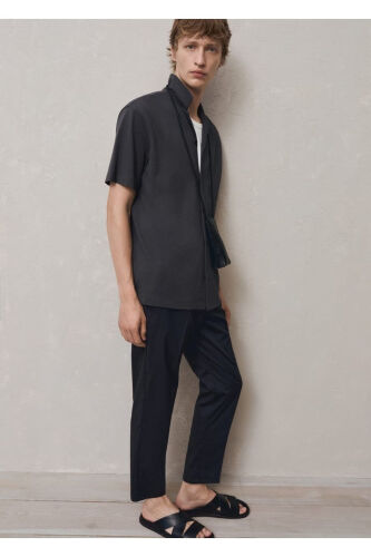 Зауженные хлопковые брюки с ремнём - 6