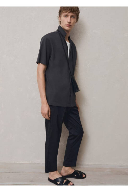 Зауженные хлопковые брюки с ремнём - 6