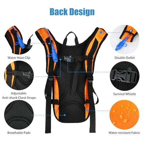 Zavothy Hydration Backpack with 2L Hydration Bladder Water Backpack for Hiking Hydration Pack for Running Cycling Hiking - 3