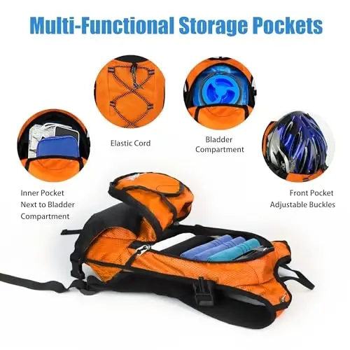 Zavothy Hydration Backpack, 2L Hydration Bladder bilan Trekking uchun suv xaltasi, Yugurish, Velosipedda yurish va Trekking uchun Hydration Pack - 4