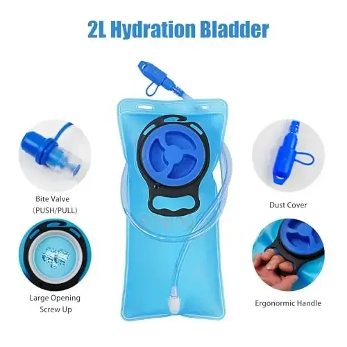 Zavothy Hydration Backpack, 2L Hydration Bladder bilan yurish uchun suv xaltasi, yugurish, velosipedda yurish va piyoda sayr qilish uchun gidratsiya to'plami. - 7