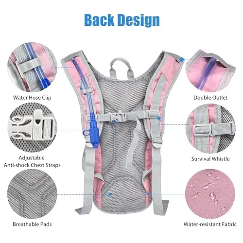 Zavothy Hydration Backpack, 2L Hydration Bladder bilan yurish uchun suv xaltasi, yugurish, velosipedda yurish va piyoda sayr qilish uchun gidratsiya to'plami. - 3