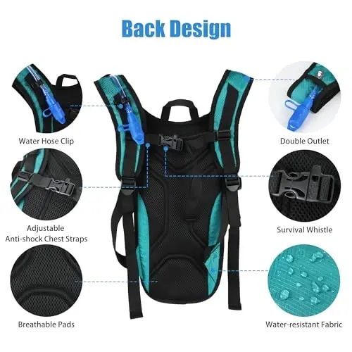 Zavothy Hydration Backpack, 2L Hydration Bladder bilan yurish uchun suv xaltasi, yugurish, velosipedda yurish va sayohat uchun gidratatsiya xaltasi. - 3