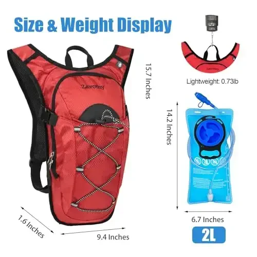 Zavothy Hydration Backpack, 2L Hydration Bladder bilan yurish uchun suv xaltasi, yugurish, velosipedda yurish va sayr qilish uchun gidratsiya to'plami - 2