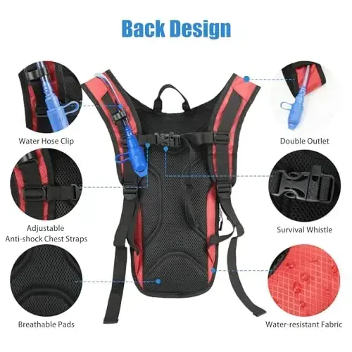 Zavothy Hydration Backpack, 2L Hydration Bladder bilan yurish uchun suv xaltasi, yugurish, velosipedda yurish va sayr qilish uchun gidratsiya to'plami - 3