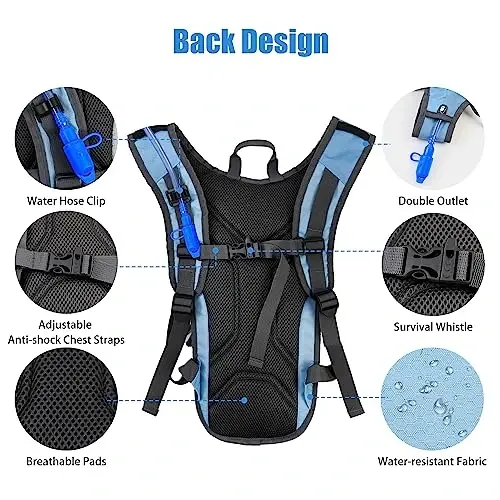 Zavothy Hydration Backpack with 2L Hydration Bladder Water Backpack for Hiking Hydration Pack for Running Cycling Hiking - 3