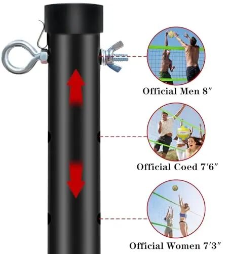 Zdgao 20FT/32FT Volleyball & Badminton Combo Sets for Backyard | Adjustable Height Poles System, Anti-Sag Net, Volley ball, Racket Set, Boundary Line, Carry Bag, Complete Set for Outdoor Fun - 3