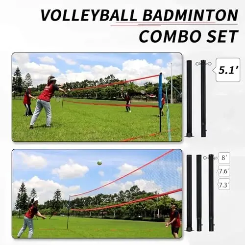 Zdgao Volleyball and Badminton Combo Set for Backyard - 20FT/32FT Volleyball/Badminton Net with Adjustable Height Pole,Anti-Sag System,Volley Ball, Badminton Racquets,Boundary Line and Carry Bag - 2