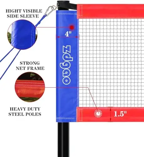 Zdgao Volleyball and Badminton Combo Set for Backyard - 20FT/32FT Volleyball/Badminton Net with Adjustable Height Pole,Anti-Sag System,Volley Ball, Badminton Racquets,Boundary Line and Carry Bag - 4