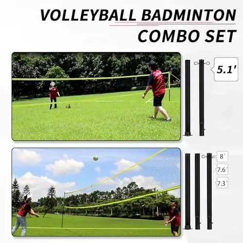 Zdgao Volleyball and Badminton Combo Set for Backyard - 20FT/32FT Volleyball/Badminton Net with Adjustable Height Pole,Anti-Sag System,Volley Ball, Badminton Racquets,Boundary Line and Carry Bag - ZDGAO (1)