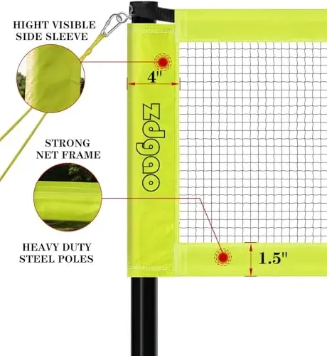 Zdgao Volleyball and Badminton Combo Set for Backyard - 20FT/32FT Volleyball/Badminton Net with Adjustable Height Pole,Anti-Sag System,Volley Ball, Badminton Racquets,Boundary Line and Carry Bag - 4