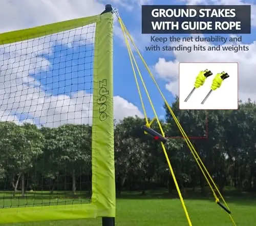Zdgao Volleyball and Badminton Combo Set for Backyard - 20FT/32FT Volleyball/Badminton Net with Adjustable Height Pole,Anti-Sag System,Volley Ball, Badminton Racquets,Boundary Line and Carry Bag - 5