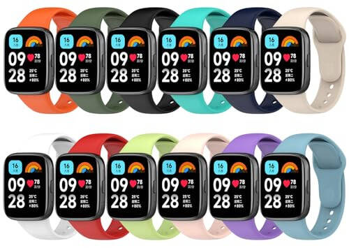 Z.DuDuZAZA Браслеты для Xiaomi Redmi Watch 3 Active/Redmi Watch 3, Ремешки для женщин и мужчин Redmi Watch 3, 12 шт. Мягкие силиконовые ремешки для замены браслетов, совместимые с Xiaomi Watch 3/Watch 3 Active - 1