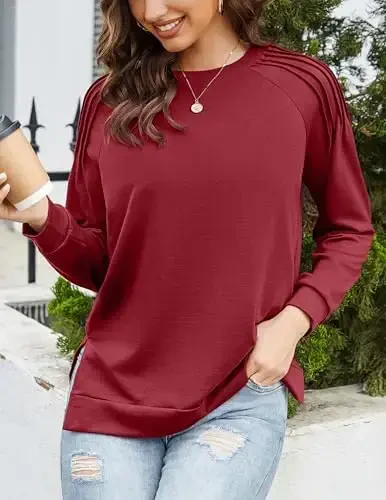 Zeagoo Fall Tops for Women 2025 Long Sleeve Shirts Casual Cotton Blouses Dressy Casual Pleated Tunics Sweartshirts - 5