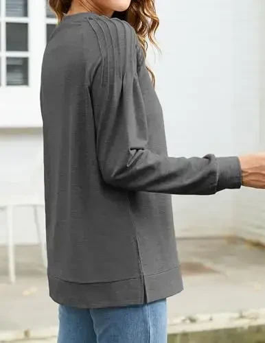 Zeagoo Fall Tops for Women 2025 Long Sleeve Shirts Casual Cotton Blouses Dressy Casual Pleated Tunics Sweartshirts - 4