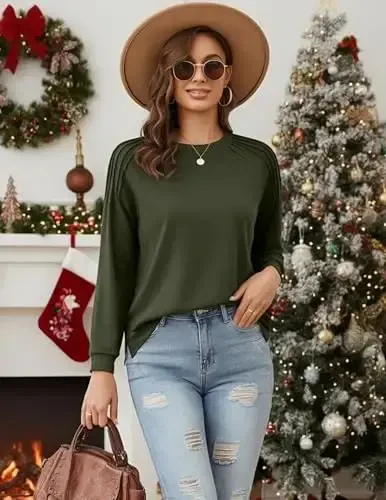 Zeagoo Fall Tops for Women 2025 Long Sleeve Shirts Casual Cotton Blouses Dressy Casual Pleated Tunics Sweartshirts - 2
