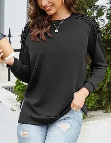 Zeagoo Fall Tops for Women 2025 Long Sleeve Shirts Casual Cotton Blouses Dressy Casual Pleated Tunics Sweartshirts - 2