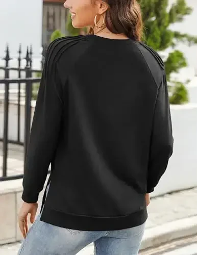 Zeagoo Fall Tops for Women 2025 Long Sleeve Shirts Casual Cotton Blouses Dressy Casual Pleated Tunics Sweartshirts - 5