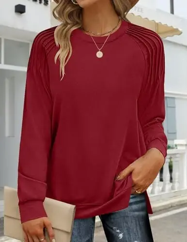 Zeagoo Christmas Tunic Sweatshirts for Women Crewneck Lightweight Sweaters Raglan Long Sleeve Shirts Fall Fashion Tops 2025 - ZEAGOO (1)