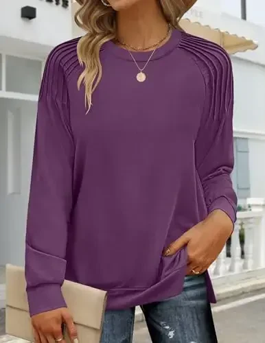 Zeagoo Christmas Tunic Sweatshirts for Women Crewneck Lightweight Sweaters Raglan Long Sleeve Shirts Fall Fashion Tops 2025 - ZEAGOO (1)