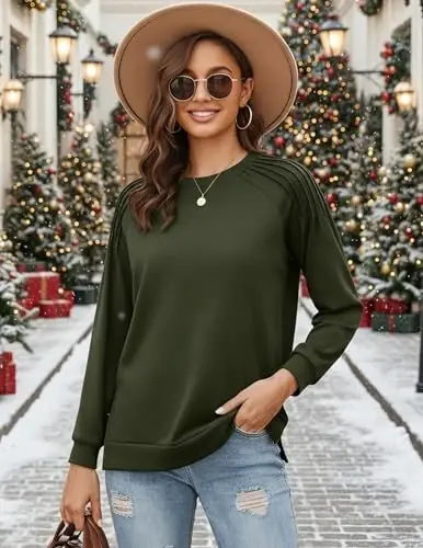 Zeagoo Fall Tops for Women 2025 Long Sleeve Shirts Casual Cotton Blouses Dressy Casual Pleated Tunics Sweartshirts - 3