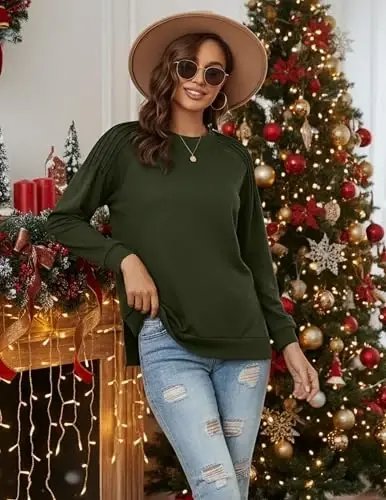 Zeagoo Fall Tops for Women 2025 Long Sleeve Shirts Casual Cotton Blouses Dressy Casual Pleated Tunics Sweartshirts - 4