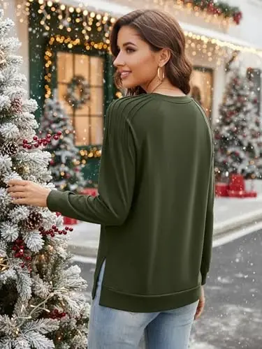 Zeagoo Fall Tops for Women 2025 Long Sleeve Shirts Casual Cotton Blouses Dressy Casual Pleated Tunics Sweartshirts - 5