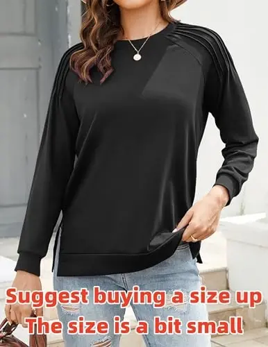 Zeagoo Fall Tops for Women 2025 Long Sleeve Shirts Casual Cotton Blouses Dressy Casual Pleated Tunics Sweartshirts - 3
